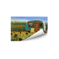 Vintage Camper and Sunflowers 2