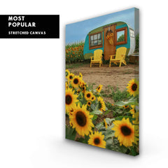 Vintage Camper and Sunflowers 1