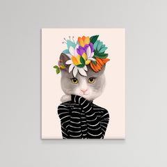 Cat With Flowers and Finch